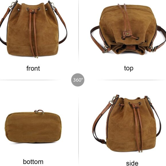 Leather Bucket Bags and Drawstring Crossbody Purse for Women Medium Tote and Hob - Picture 7 of 7